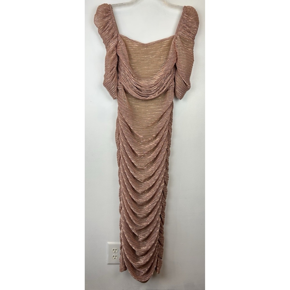 Miss Circle Dress Medium Ruched Chiffon Bodycon Midi Dress Rose Gold